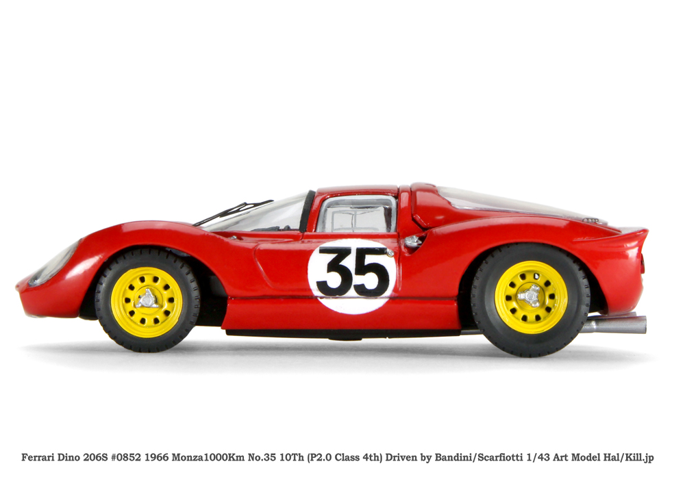 Ferrari Dino 206S #0852 1966 Monza1000Km No.35 10Th (P2.0 Class 4th) Driven by Bandini/Scarfiotti 1/43 Art Model